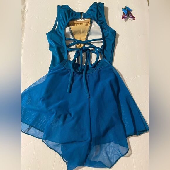 The Line up solo dance costume ALYSHA BIKETARD teal mallard green rhinestone 10 - Picture 8 of 12